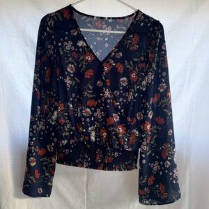 Floral Sheer V-Neck Blouse - Size Medium